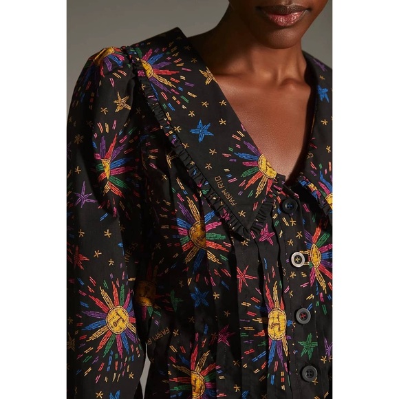FARM RIO Black Rainbow Suns Blouse button down size medium cotton - Picture 3 of 10